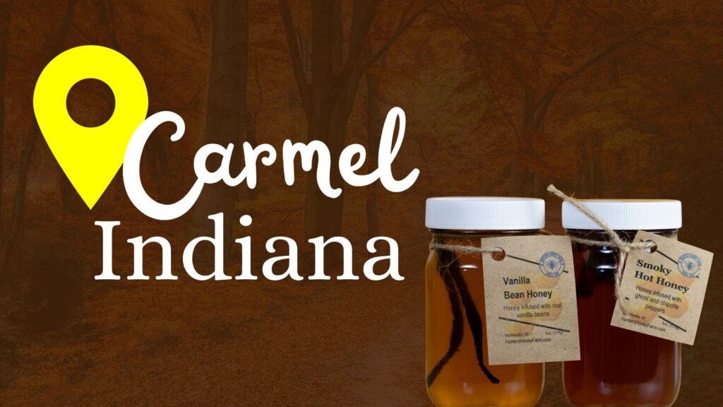 Local raw honey for sale in Carmel Indiana – pure unfiltered honey from Hunter’s Honey Farm at the Farmers Market.