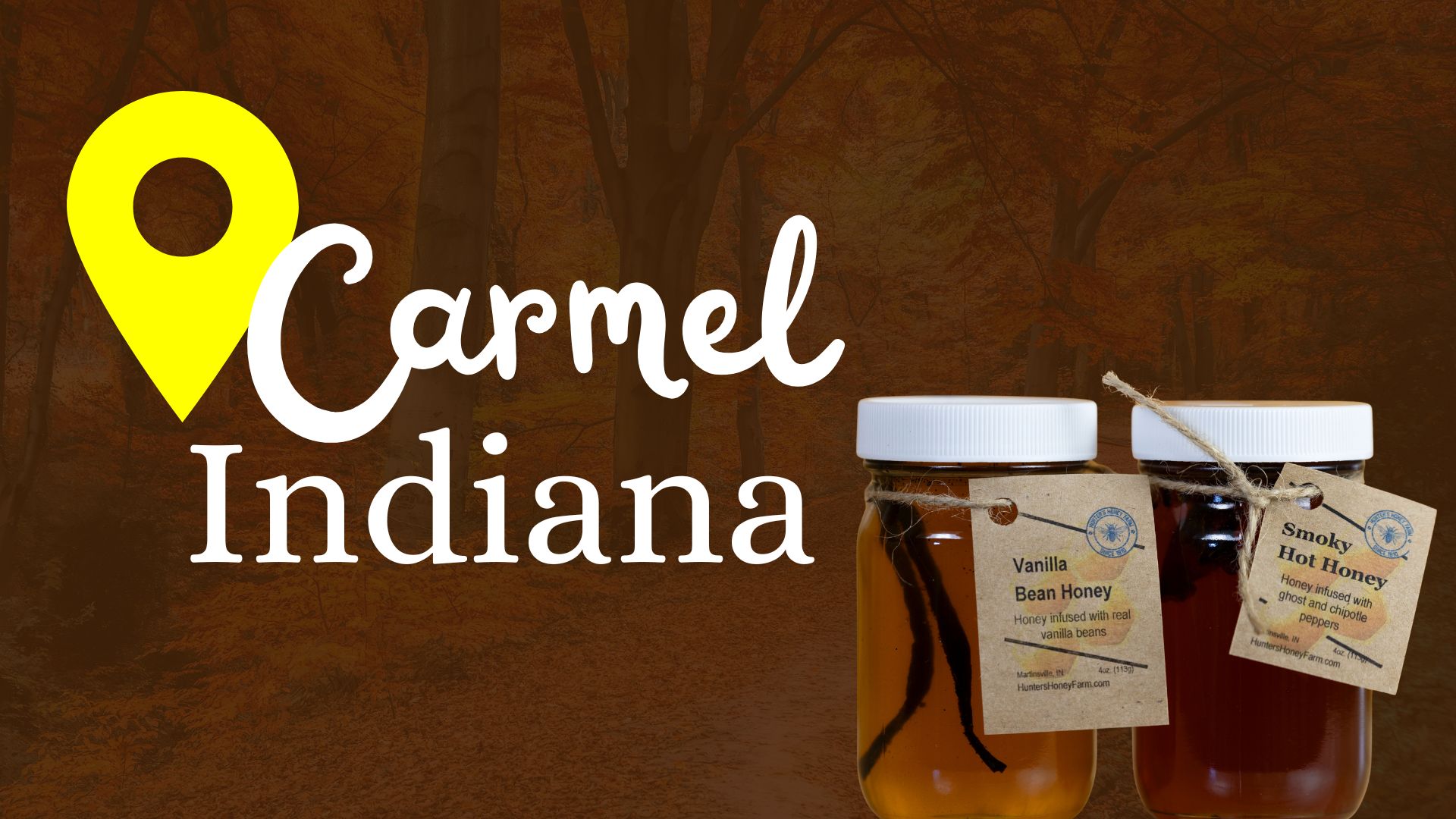 Local raw honey for sale in Carmel Indiana – pure unfiltered honey from Hunter’s Honey Farm at the Farmers Market.